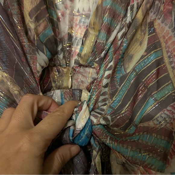 Issa London Metallic Chiffon Silk Maxi Dress Boho Luxe Deep V neck vintage - Picture 8 of 12